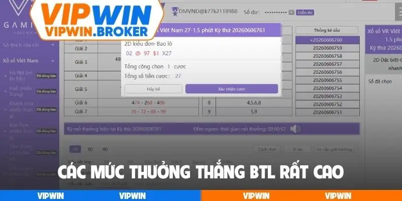 Các mức thưởng thắng BTL rất cao
