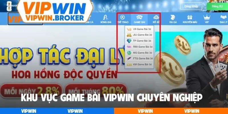Khu vực game bài VIPWIN chuyên nghiệp