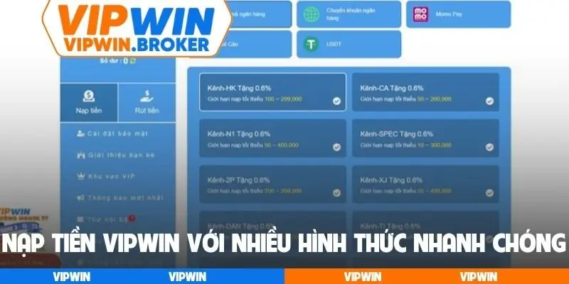 Nạp tiền VIPWIN với nhiều hình thức nhanh chóng